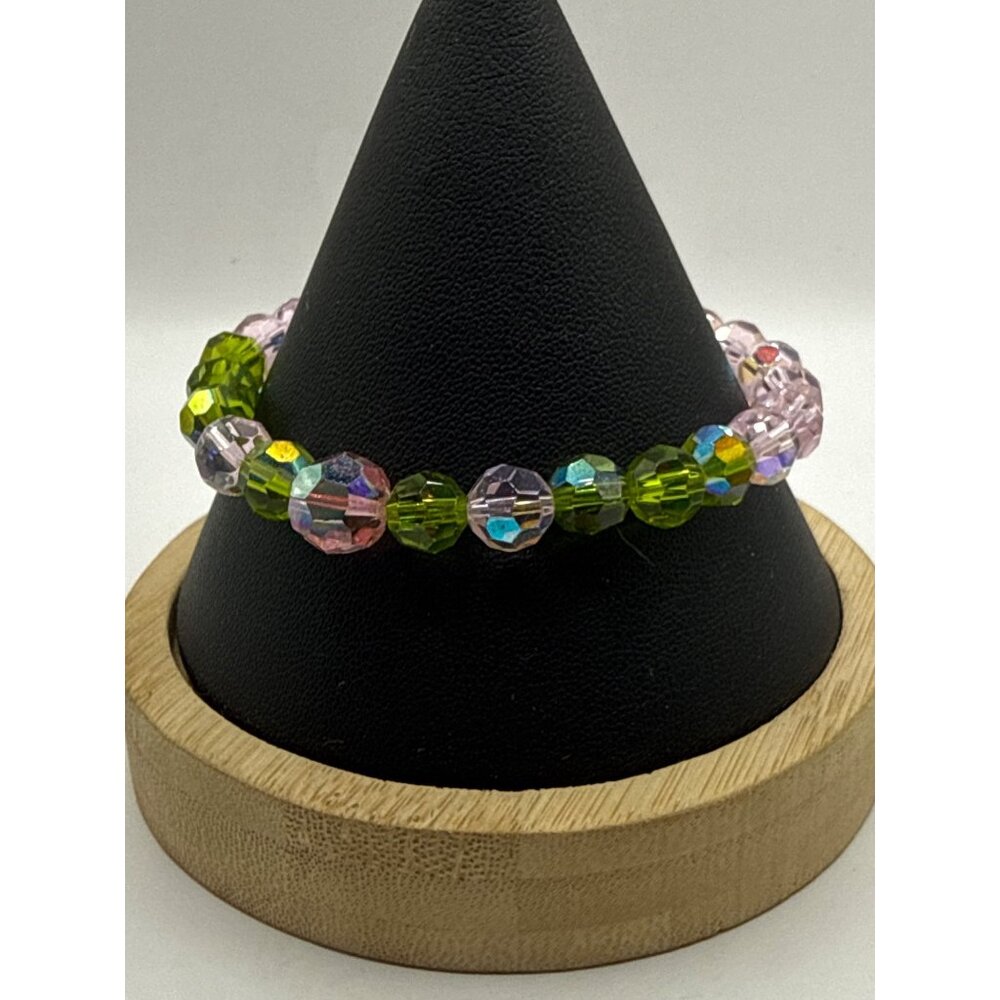 Pink & Green Crystal Bead Bracelet With Toggle Clasp